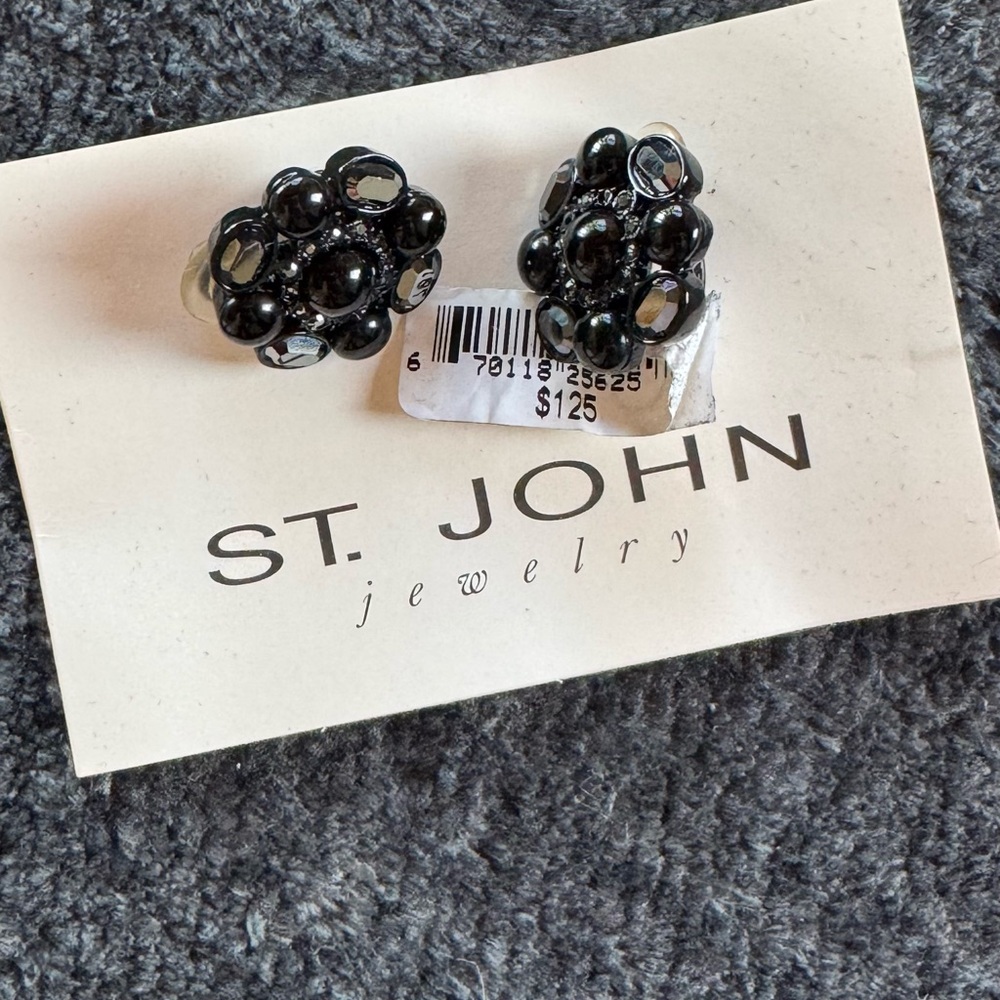 St. John Black Floral Earrings